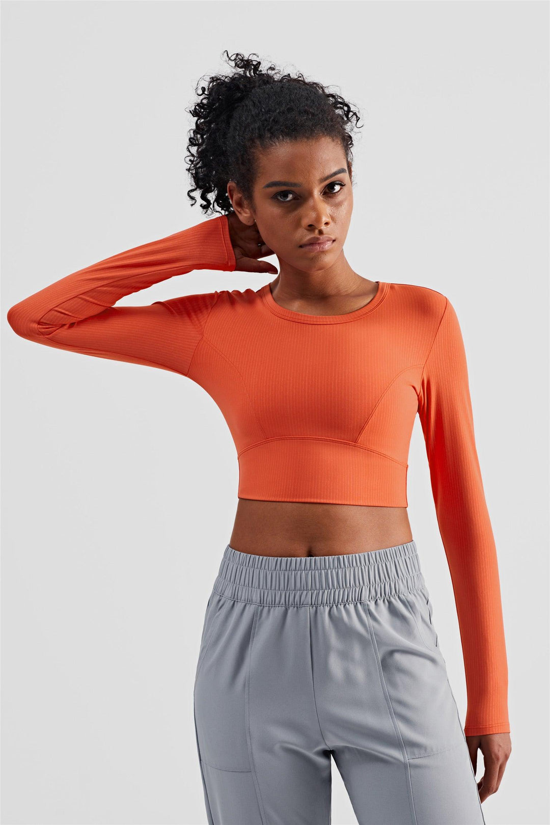 Warm Coral "Riley" Long Sleeve Quick Dry Active Crop Top