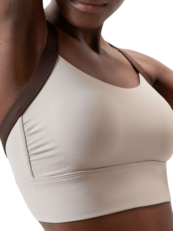 Mocha and Espresso Brown "Cat" High Impact Sports Bra with Fixed Pads