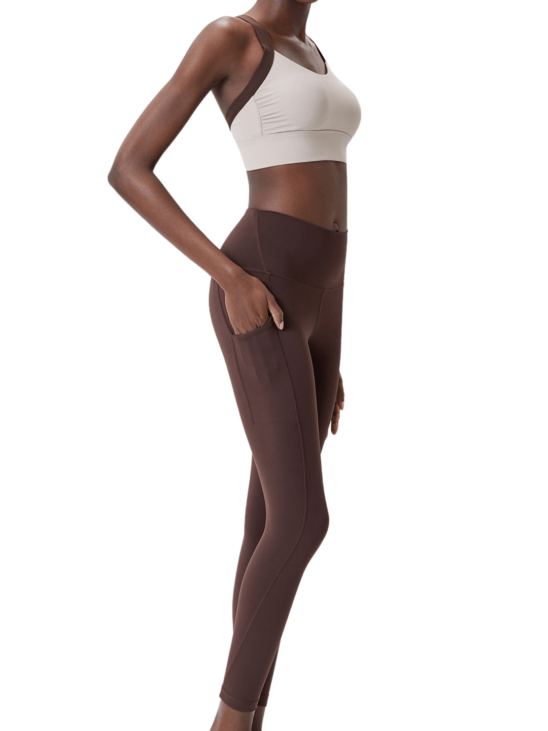 Mocha and Espresso Brown "Cat" High Impact Sports Bra with Fixed Pads