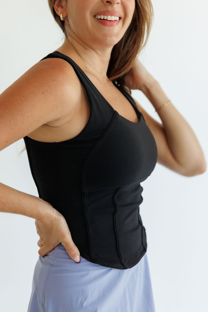 Black "Raven" Corset Bra Tank Racerback Tank with Removable Pads
