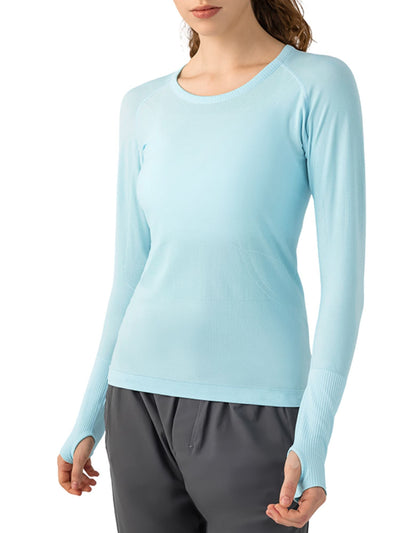 Long Sleeve Navalora Fit Active Tee Swiftly Dupe with Anchor Logo in Aqua Blue on Model