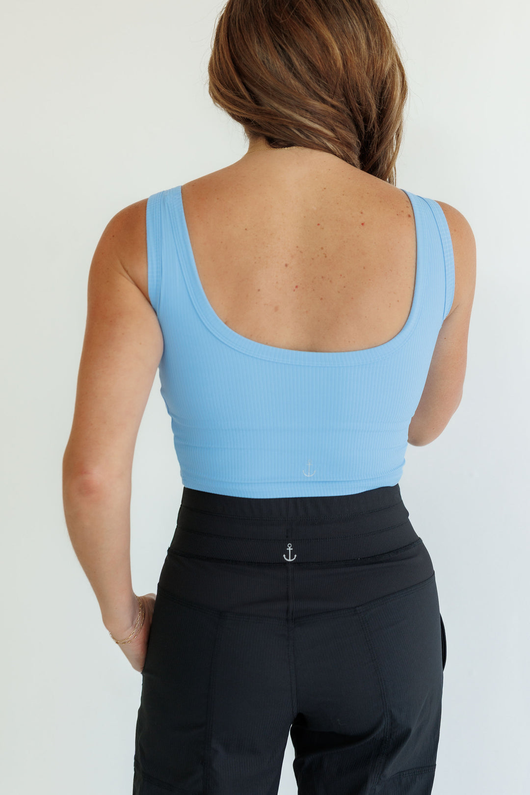 Spring Blue "Molly" Modal Ribbed Fixed Pads Supportive Cropped Tank