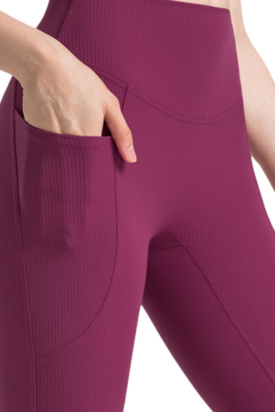 Wintersweet Berry Ribbed "Gianna" Soft and Supportive 7/8 Length Pocket Leggings