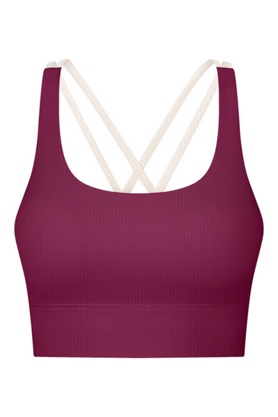 Ribbed Amelia Strappy Back Sports Bra with Fixed Pads