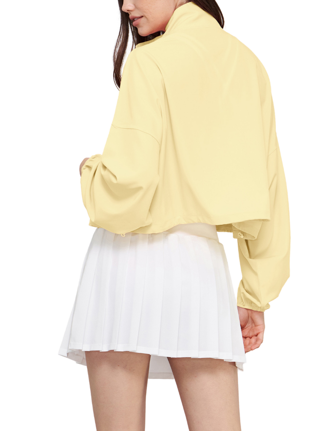 Creamy Yellow "Stella" Lightweight Adjustable Cropped Full Zip Jacket with Pockets