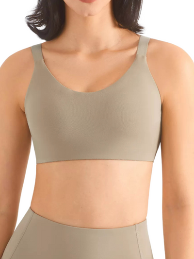 Navalora Fit Everyday Comfortable and Supportive Sports Bra with Adjustable Straps in Khaki Upclose Front View
