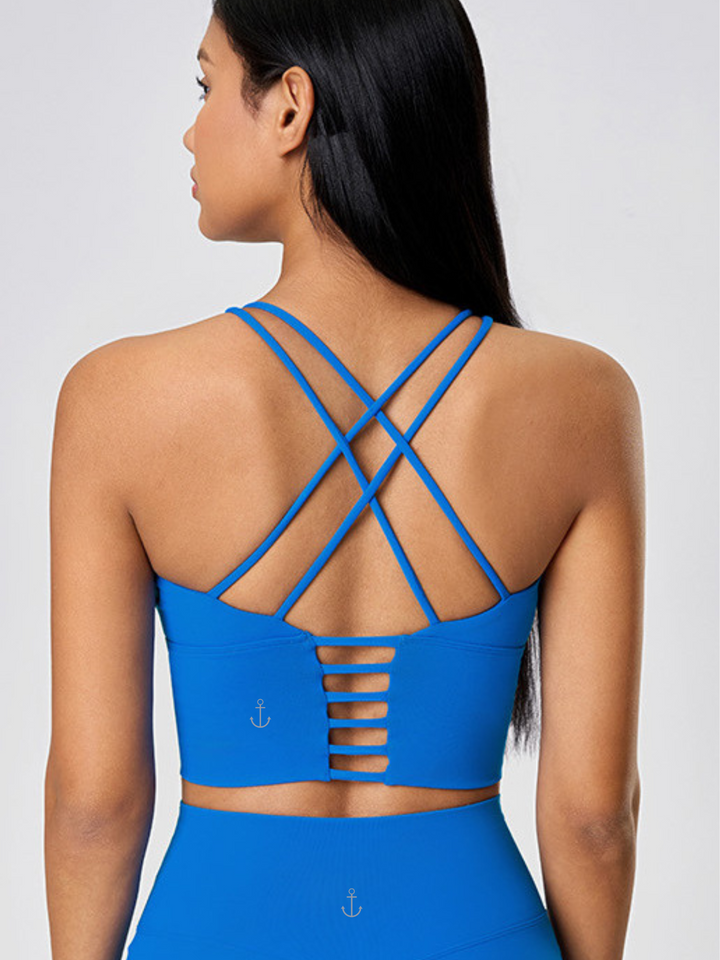 Cobalt Blue "Elizabeth" Open Back Longline Sports Bra