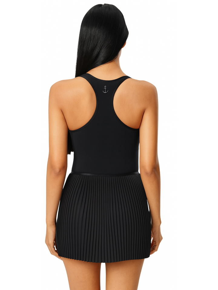 Black "Cameron" Pleated Racerback Dress