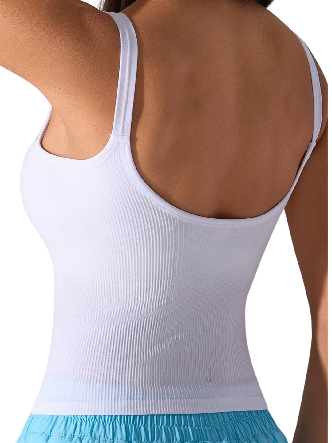 Bright White "Blake" Ribbed Tank with Built in Support and Removable Pads