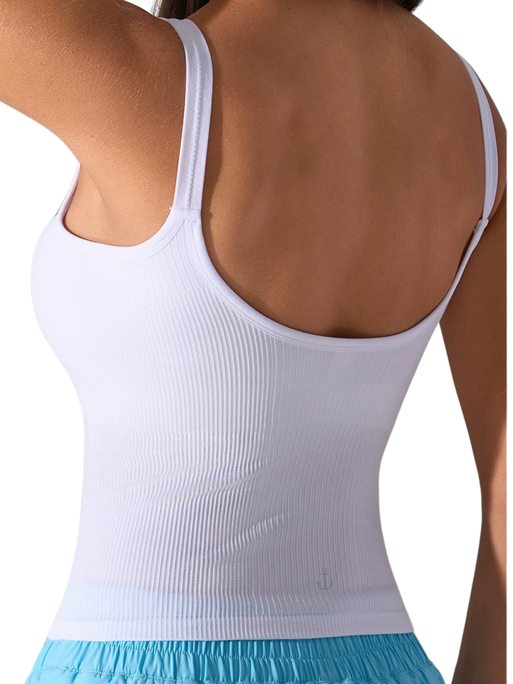 Bright White "Blake" Ribbed Tank with Built in Support and Removable Pads