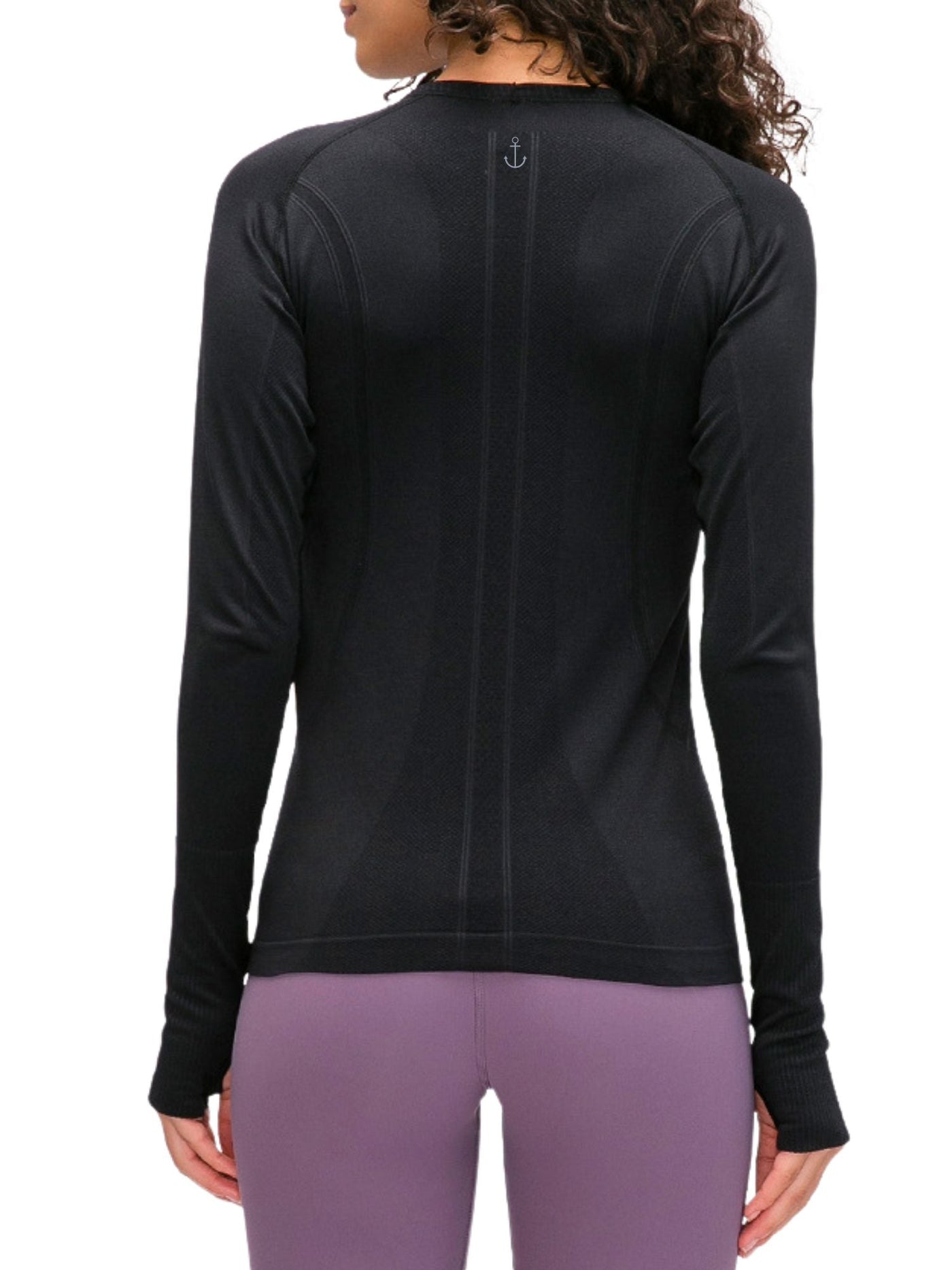 Long Sleeve Navalora Fit Active Tee Swiftly Dupe with Anchor Logo in Black on Model Back View