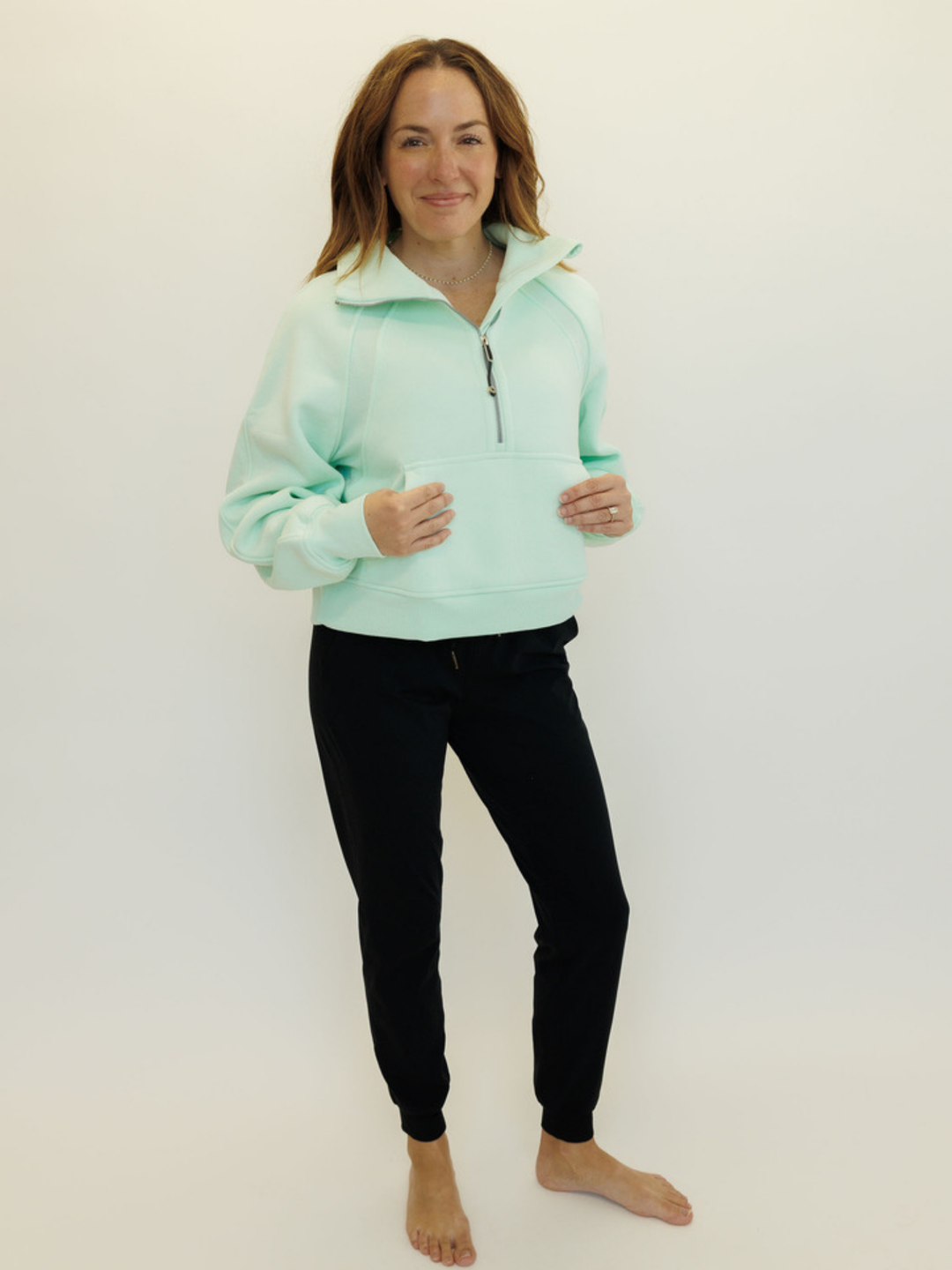 Mint Green "Ella" Fleece Lined Cropped Quarter Zip Pullover