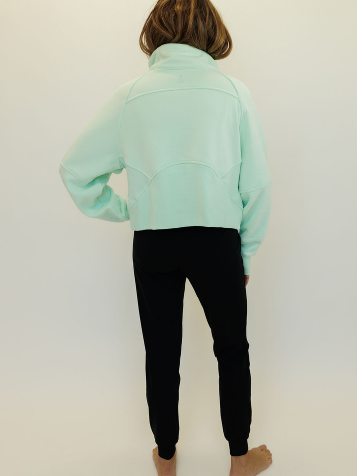 Mint Green "Ella" Fleece Lined Cropped Quarter Zip Pullover