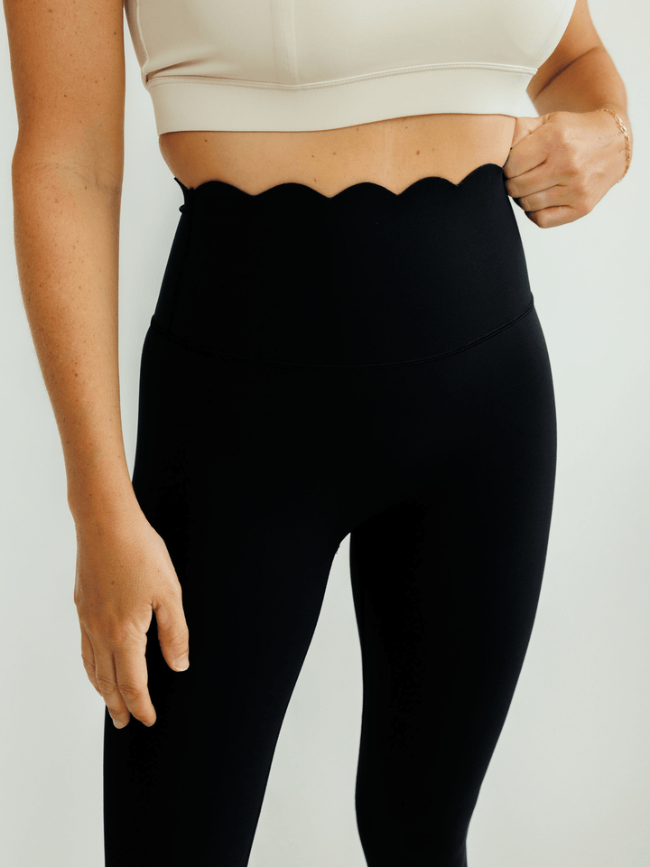 Black "Jasmine" Scallop Super High Rise Leggings