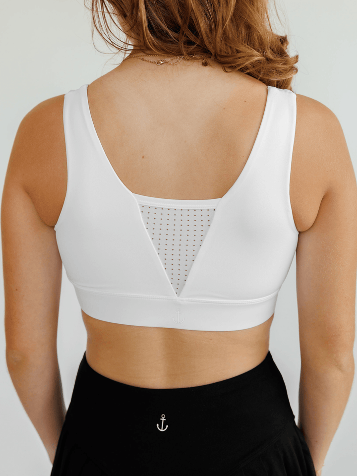 White "Jessie" Mesh Vee Sports Bra