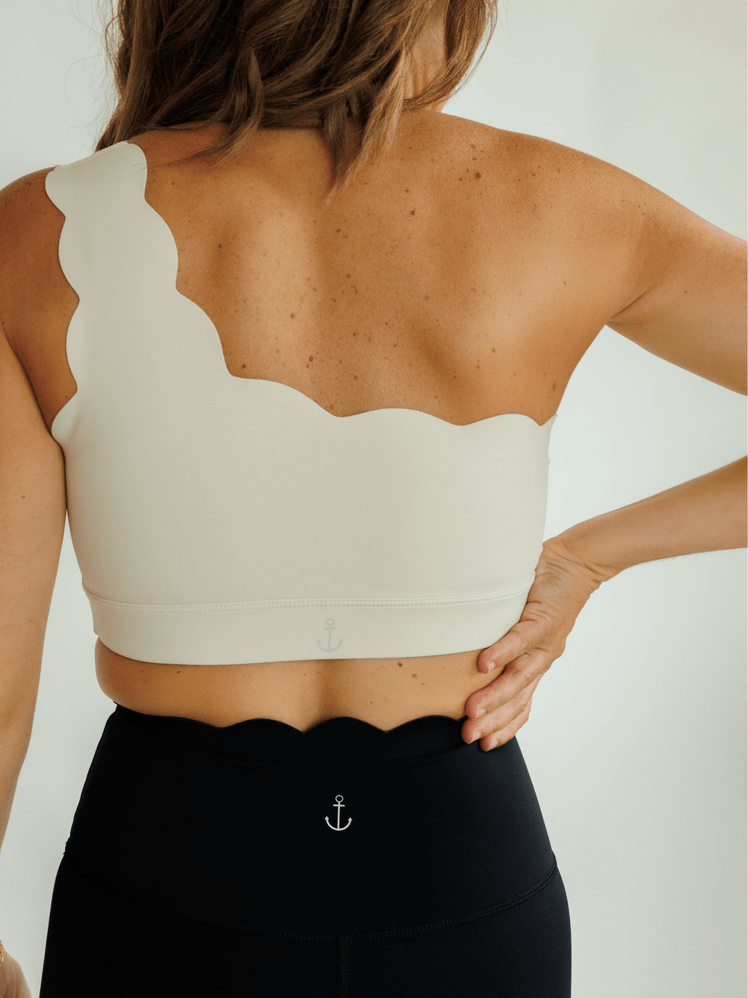 Soft Ivory "Jasmine" Scallop One Shoulder Sports Bra