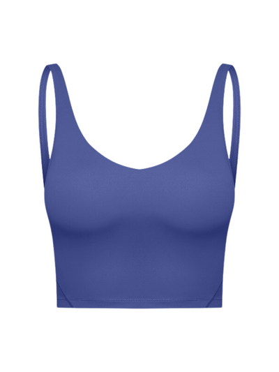 Navalora Fit Arabelle Longline Bra with Removable Pads Align Tank in Azure Blue Detail View
