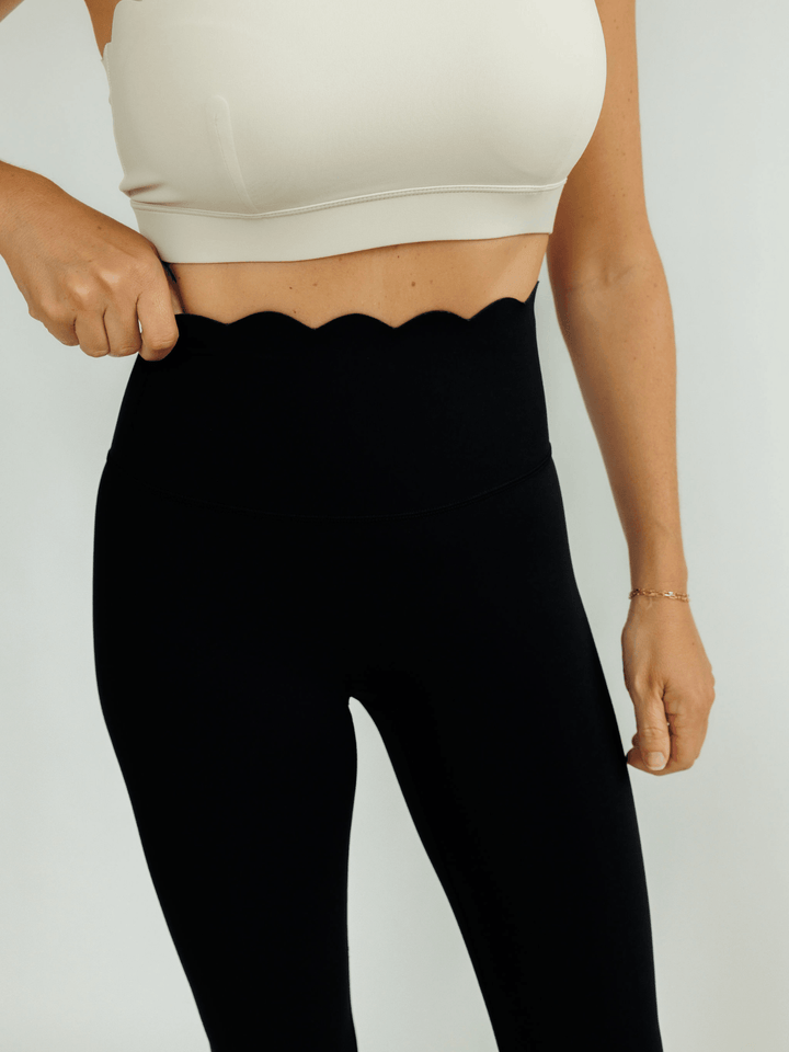 Black "Jasmine" Scallop Super High Rise Leggings