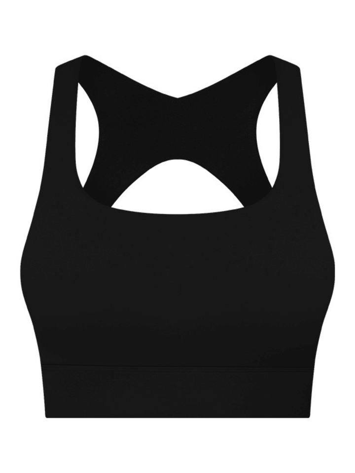 Black "Margaret" Open Back Wrap Band Sports Bra