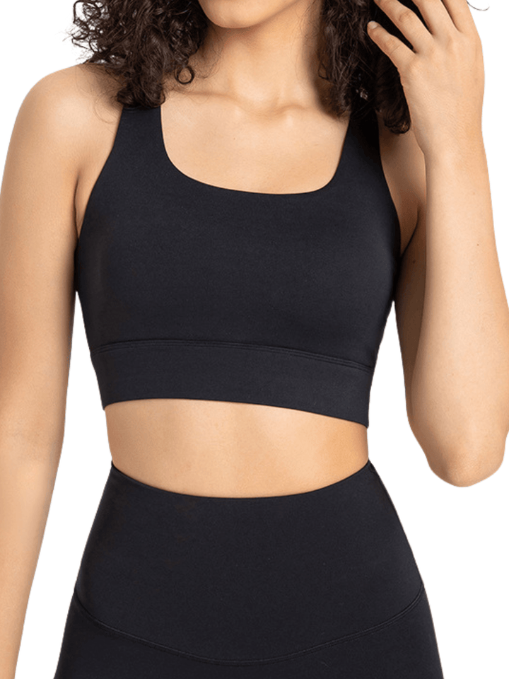 Black "Margaret" Open Back Wrap Band Sports Bra