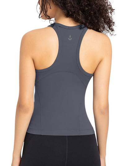 Charcoal Gray Whitney Tank Back View with Navalora Fit Anchor Logo