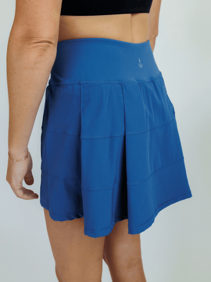 Denim Blue "Anna" Flat Front Tennis Skirt with Shorts Liner