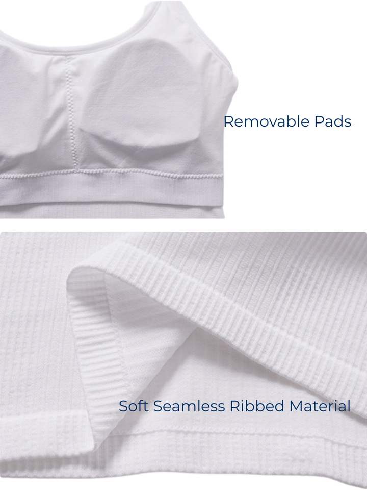 Bright White "Blake" Ribbed Tank with Built in Support and Removable Pads
