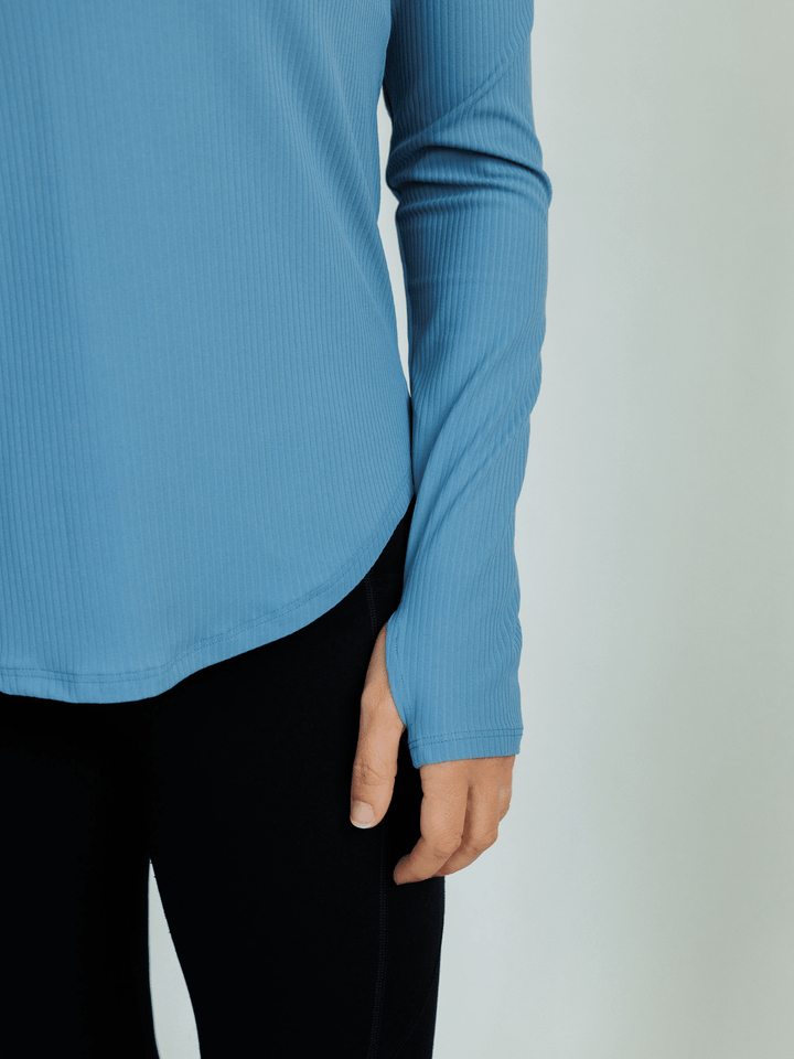 Terracotta Blue "Allie" Slim Fit Henley Long Sleeve