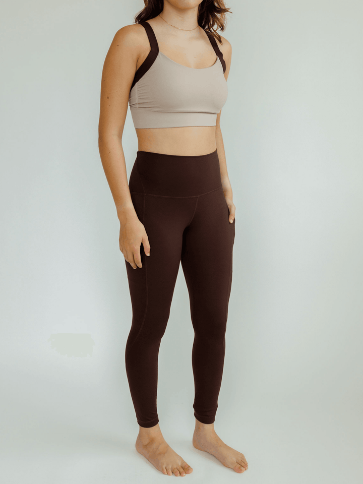 Mocha and Espresso Brown "Cat" High Impact Sports Bra with Fixed Pads