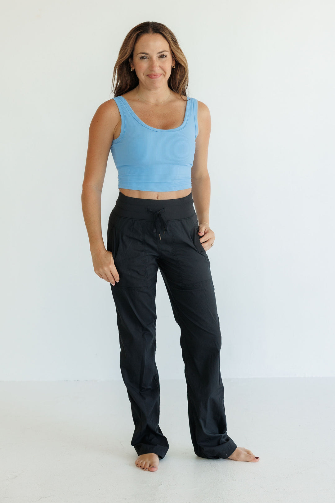 Spring Blue "Molly" Modal Ribbed Fixed Pads Supportive Cropped Tank