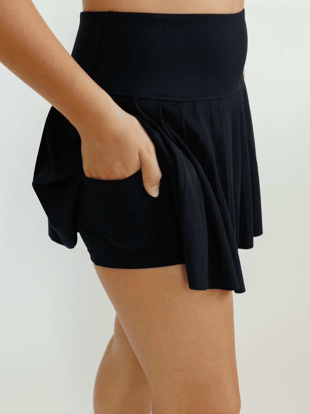 Black "Lila" Twirl Skirt with Pocketed Shorts Liner