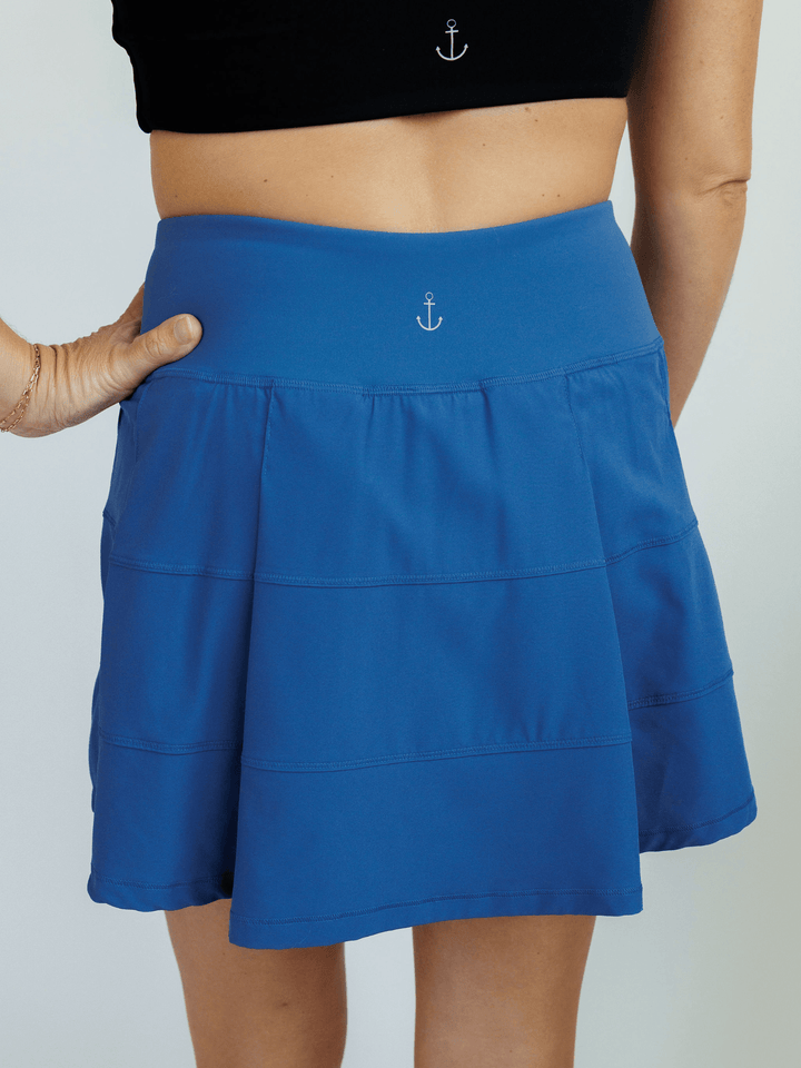 Denim Blue "Anna" Flat Front Tennis Skirt with Shorts Liner