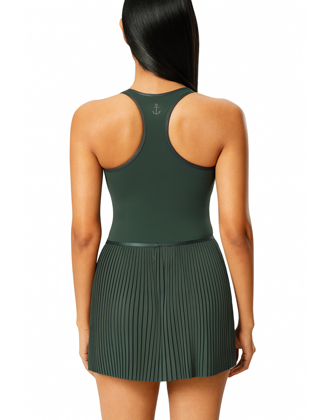 Hunter Green "Cameron" Pleated Racerback Dress