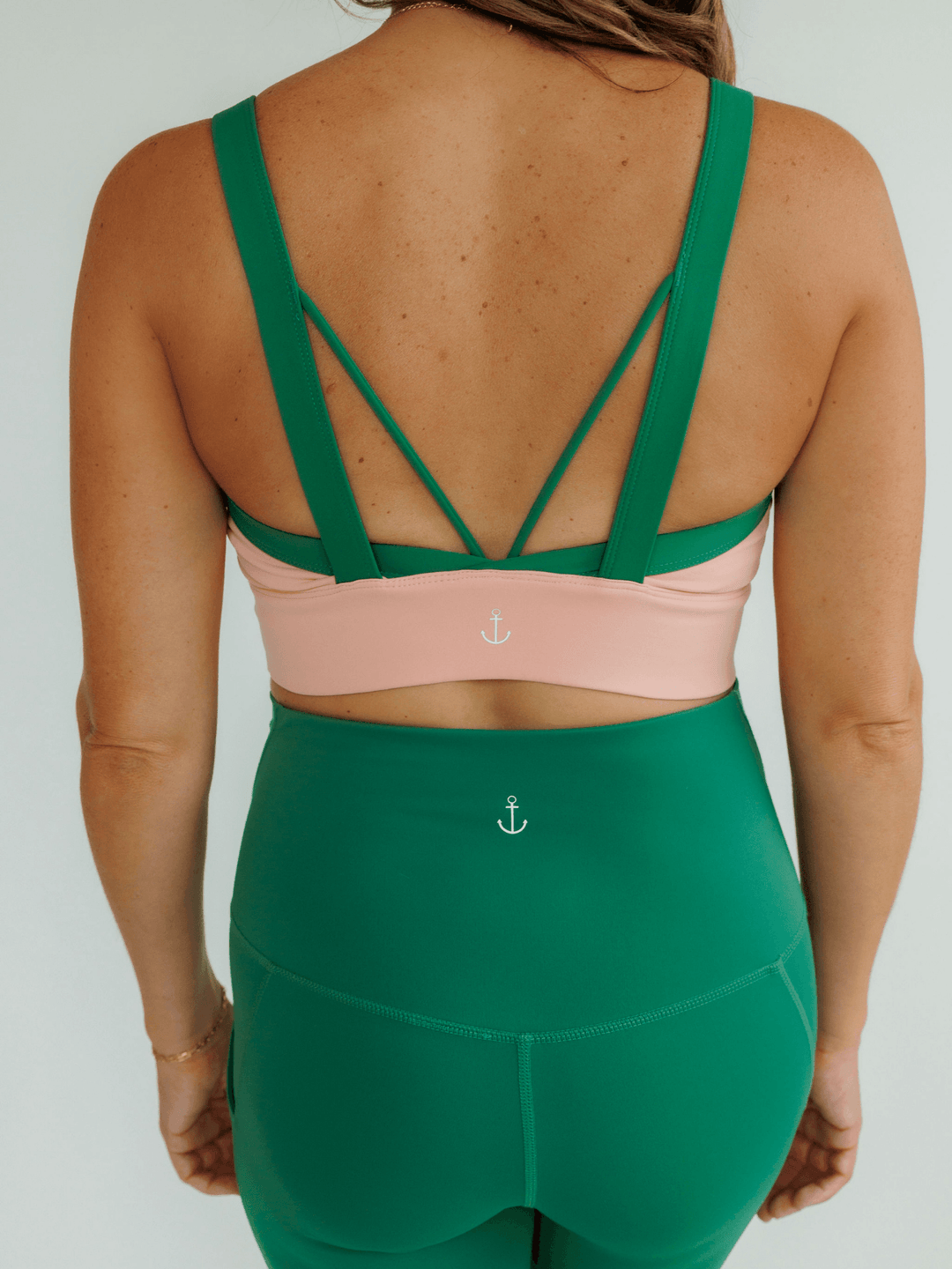 Salmon Pink and Green "Cat" High Impact Sports Bra with Fixed Pads