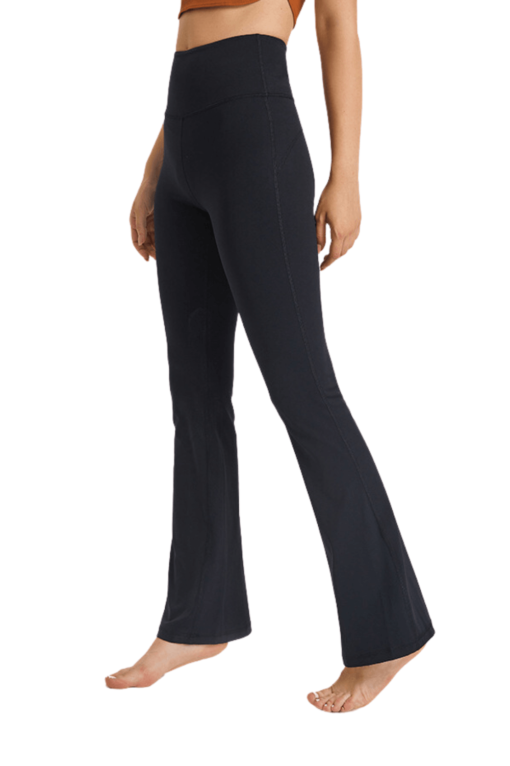 Navalora Fit Super High Rise Flare Leggings Left Side View on Model