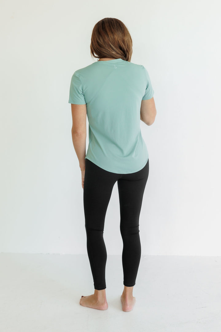 Sage Green "Sammie" Active Short Sleeve Scoop Hem Tee