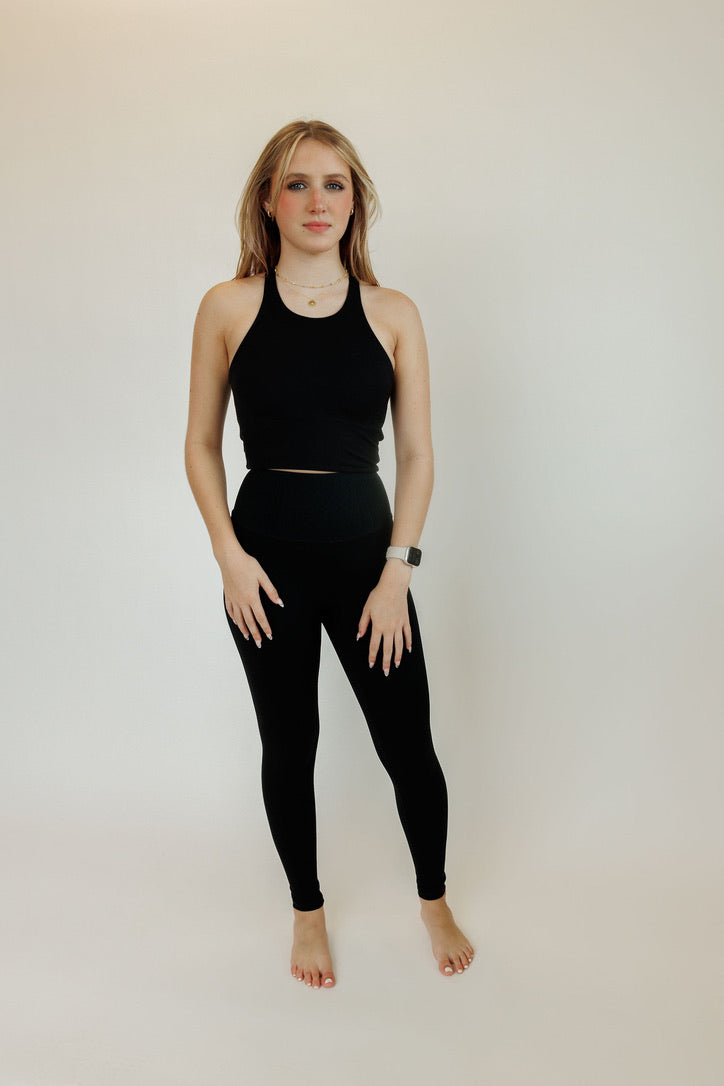 Black "Gia" Open Back Fixed Longline Bra Tank