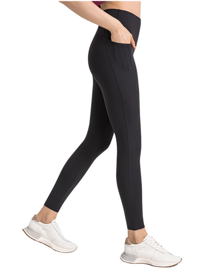 Black Ribbed "Gianna" Soft and Supportive 7/8 Length Pocket Leggings
