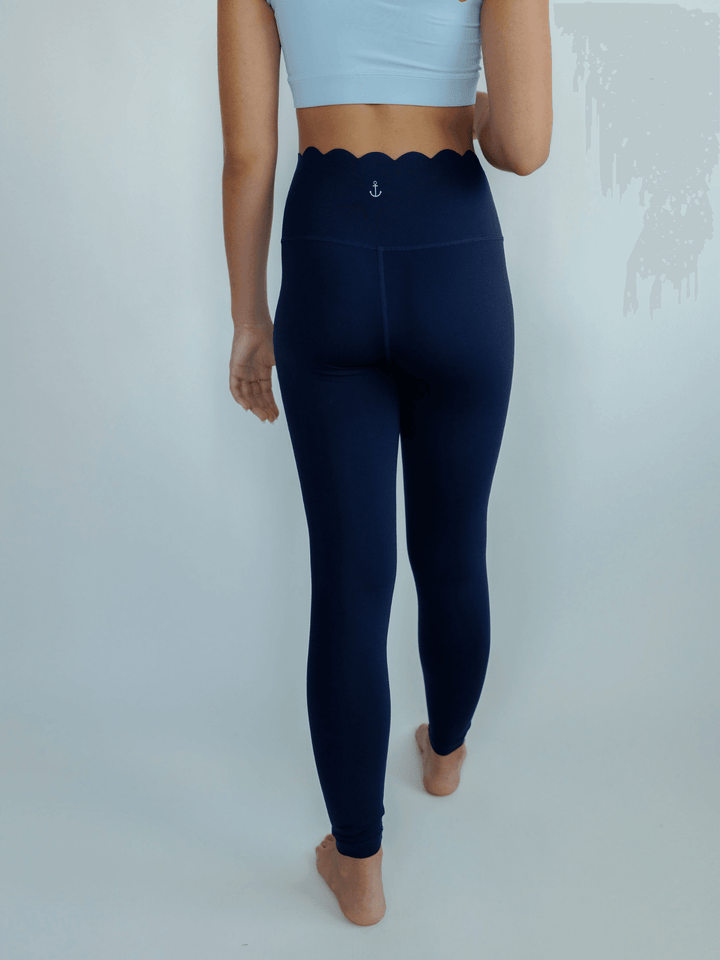 Navy "Jasmine" Scallop Super High Rise Leggings