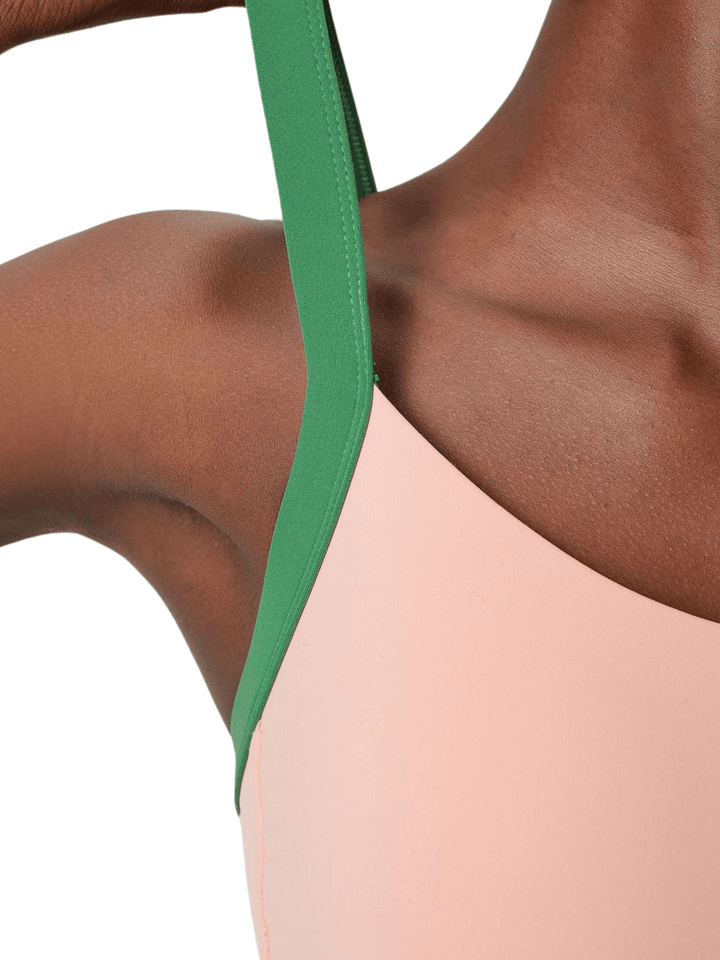 Salmon Pink and Green "Cat" High Impact Sports Bra with Fixed Pads