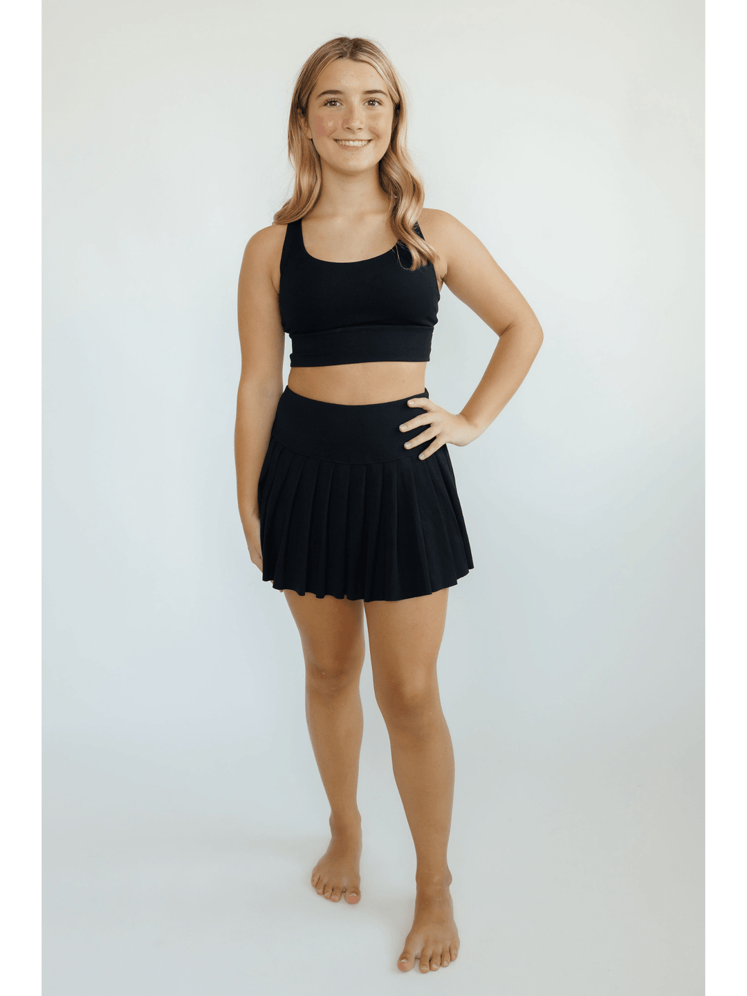 Black "Lila" Twirl Skirt with Pocketed Shorts Liner