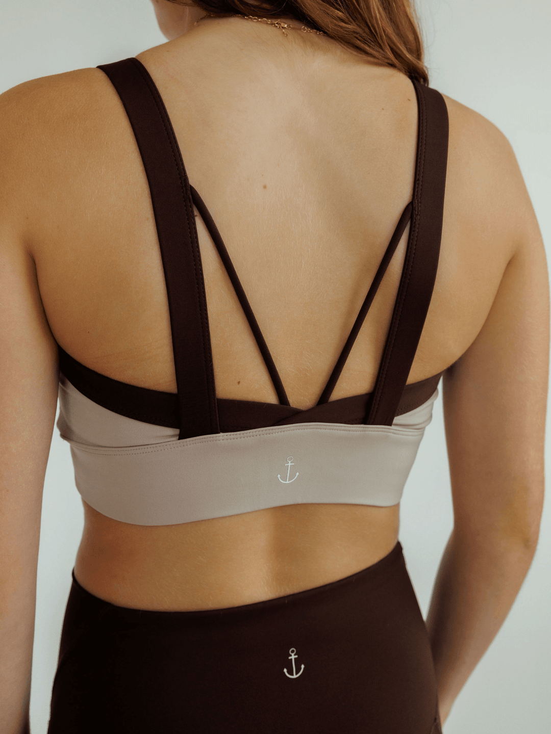 Mocha and Espresso Brown "Cat" High Impact Sports Bra with Fixed Pads