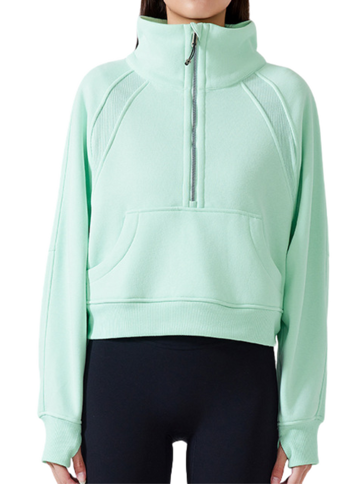 Mint Green "Ella" Fleece Lined Cropped Quarter Zip Pullover