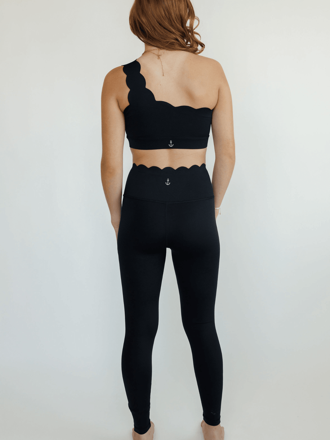 Black "Jasmine" Scallop One Shoulder Sports Bra