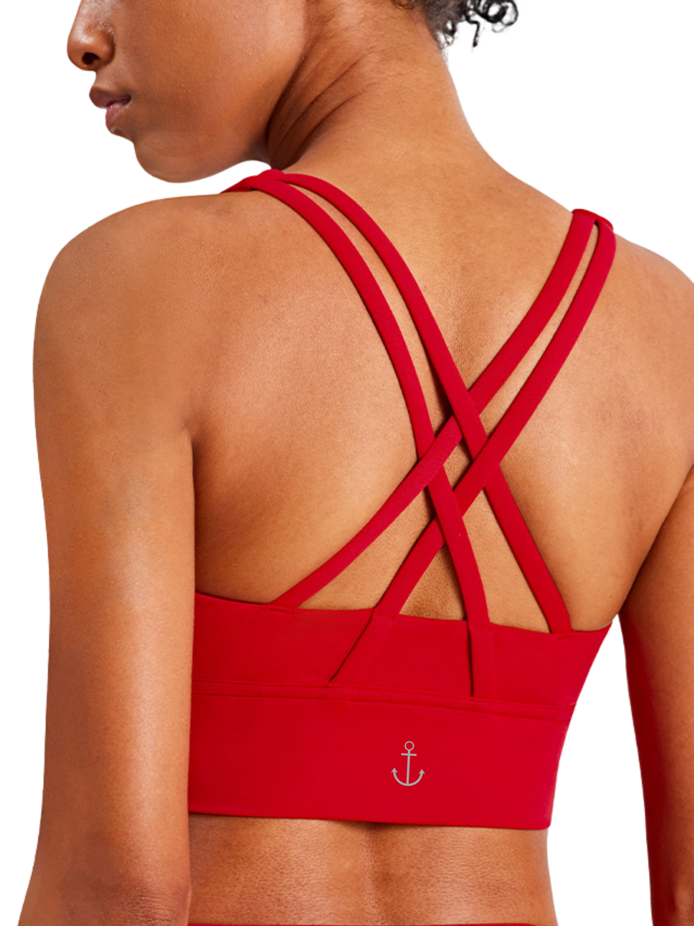 True Red Amelia Bra with Removable Pads and Strappy Back Anchor Logo View on Model