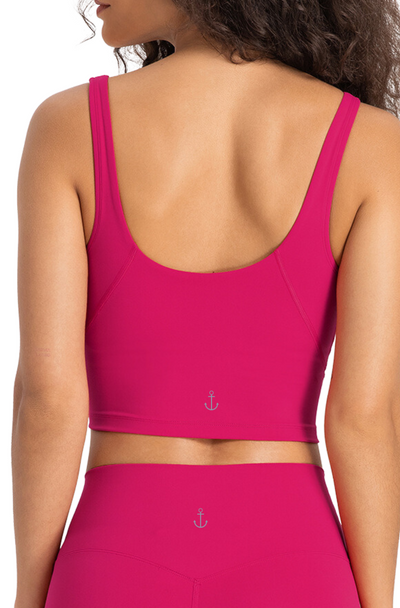 Navalora Fit Arabelle Longline Bra with Removable Pads Align Tank in Magenta Pink Back View