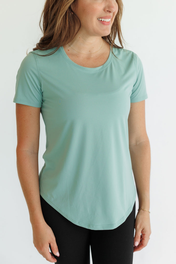 Sage Green "Sammie" Active Short Sleeve Scoop Hem Tee