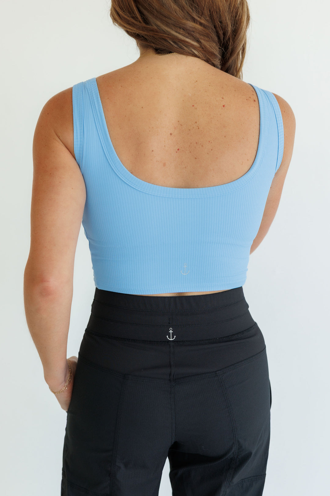 Spring Blue "Molly" Modal Ribbed Fixed Pads Supportive Cropped Tank