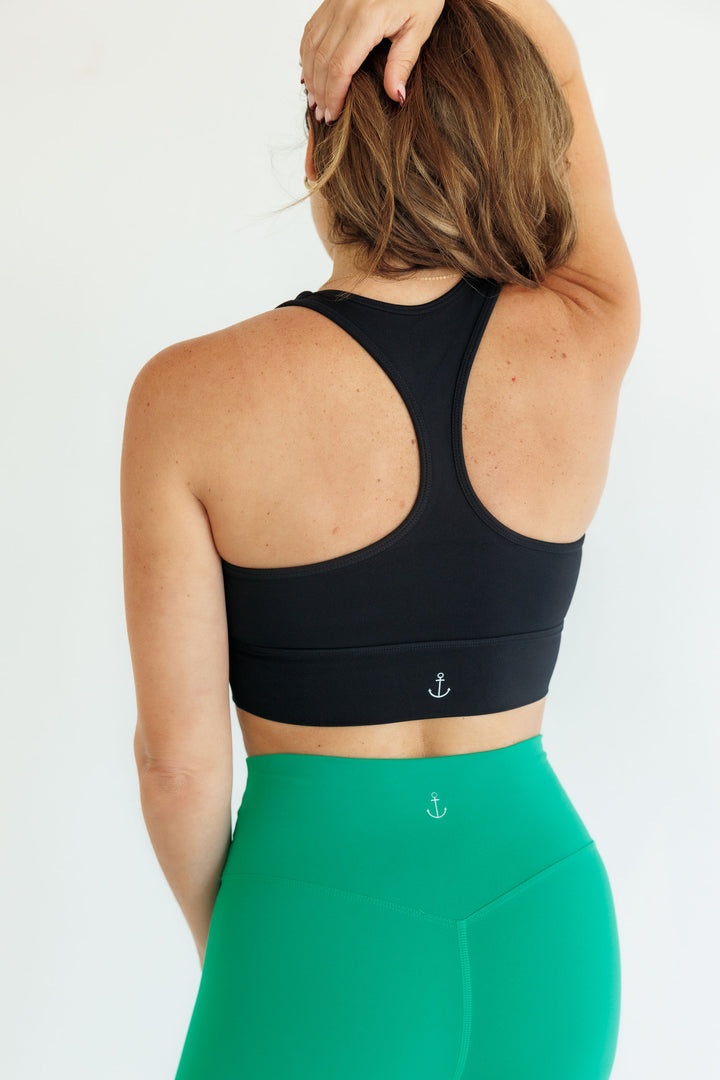 Black  "Brynne " Racerback Medium Support Sports Bra