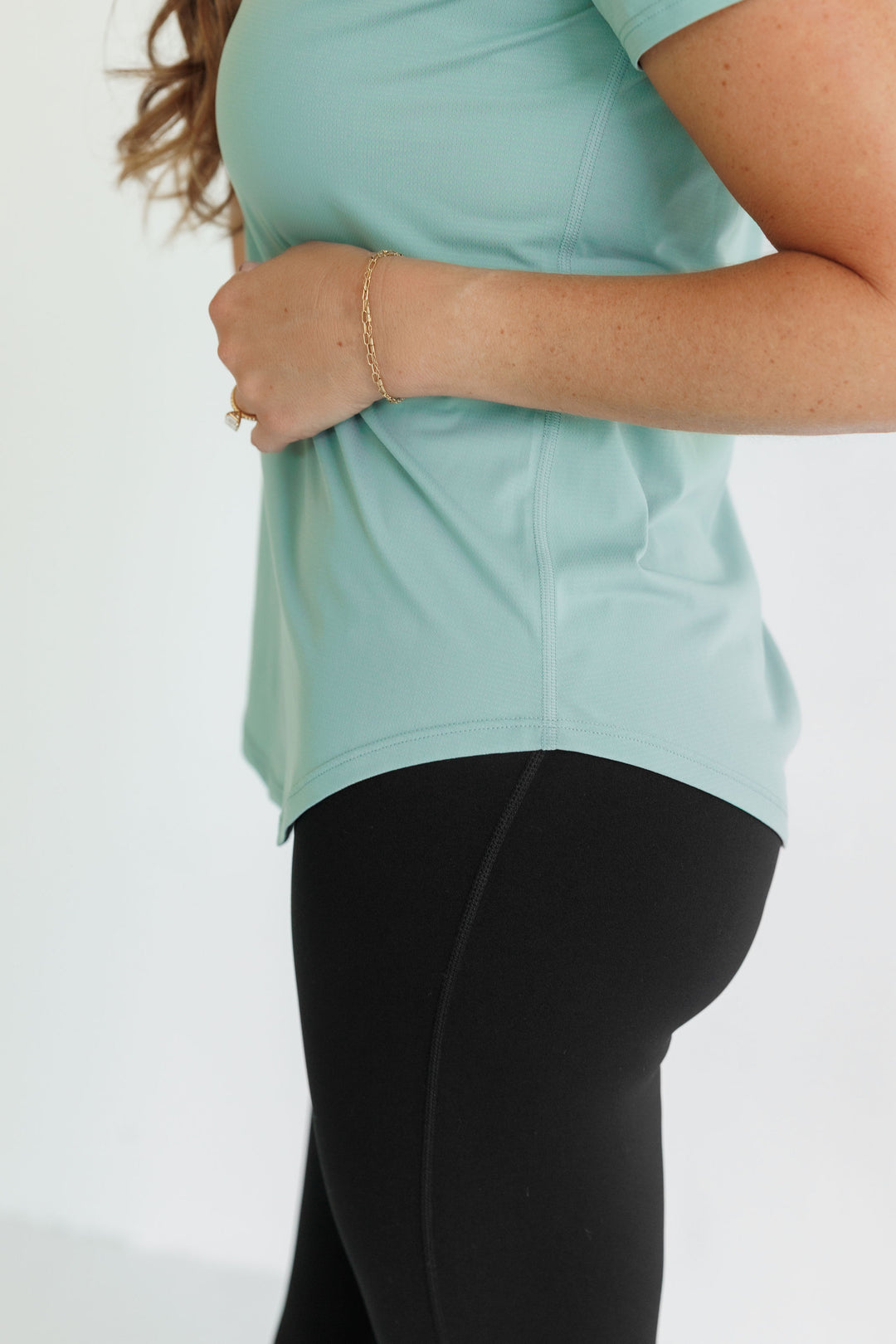 Sage Green "Sammie" Active Short Sleeve Scoop Hem Tee